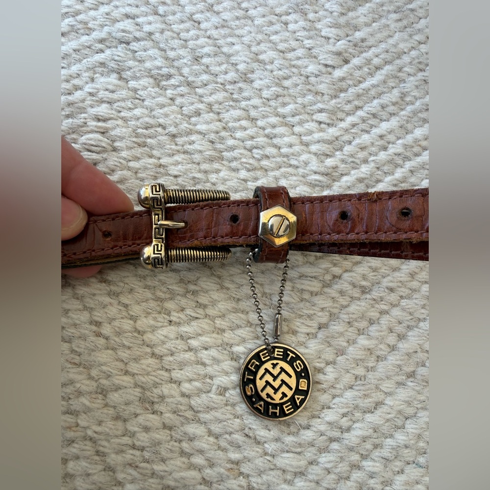 Vintage Streets Ahead Brown Leather Gold Studded Belt - Picture 4 of 10